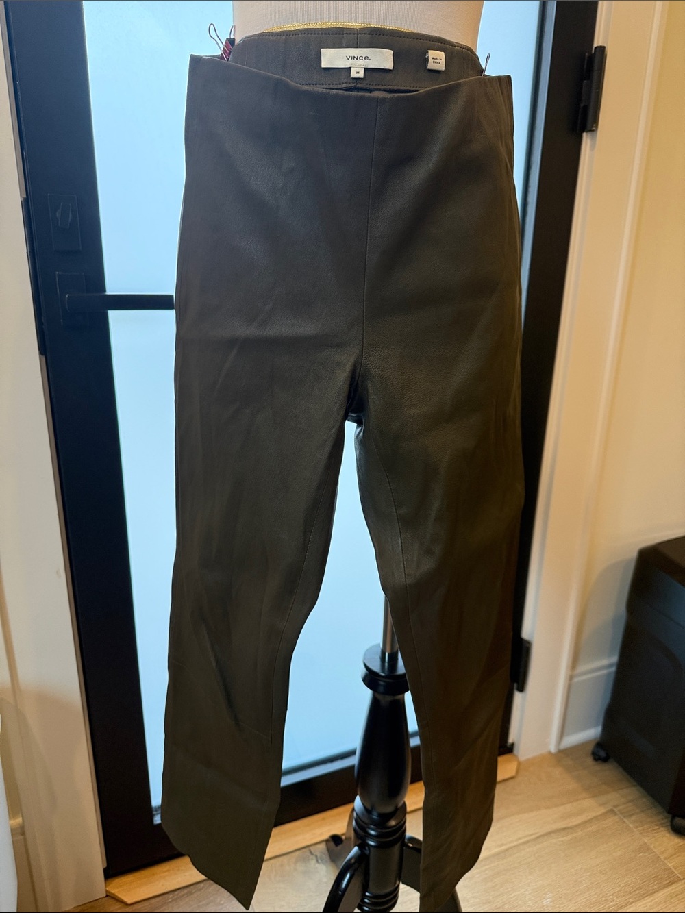 Vince Olive Green Leather Leggings